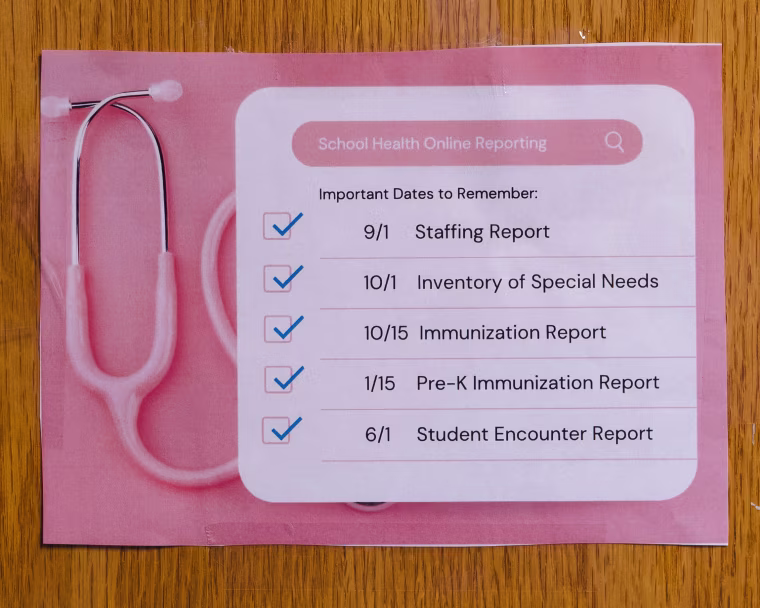 A school health infographic on the wall of Virginia Wilson's office at Premier Charter School in St. Louis.