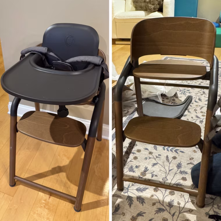 The triangle legs save space in tight dining areas, and the beechwood frame looks modern and polished.