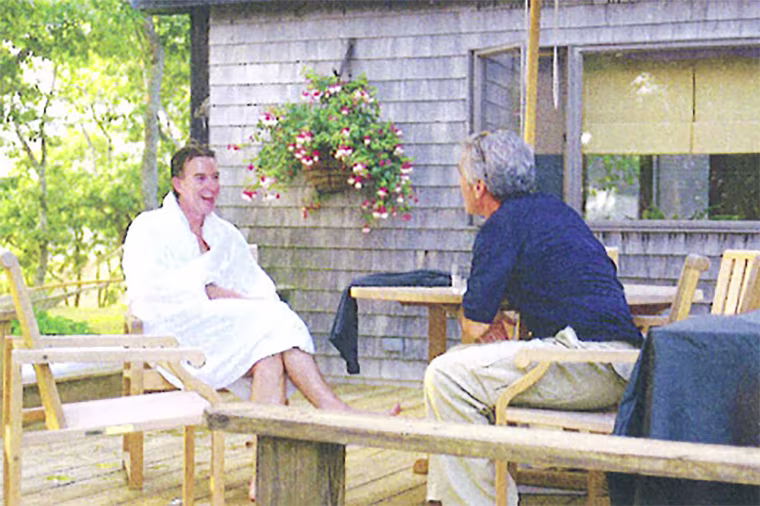 Peter Mandelson and Jeffrey Epstein in an undated image from his 50th birthday book. 