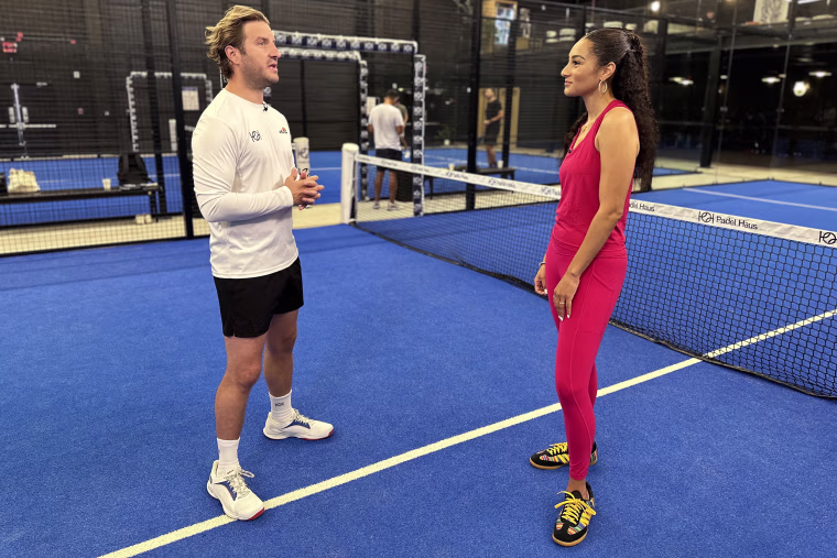 Santiago Gomez and Morgan Radford at Padel Haus in the Dumbo neighborhood of Brooklyn, N.Y.