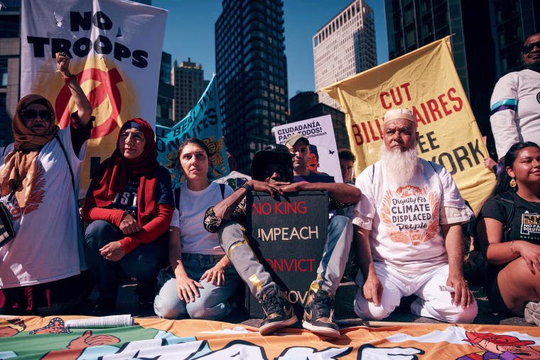 New Yorkers march in "Make Billionaires Pay" protest.