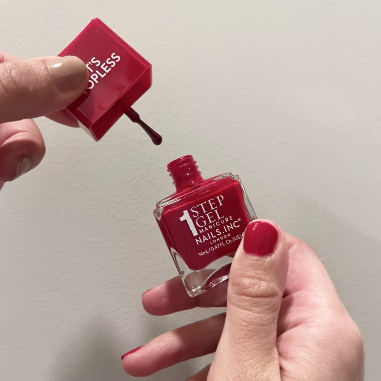 Writer Danielle Murphy paints on a coat of the Nails Inc It's Topless Gel-Like Nail Polish.