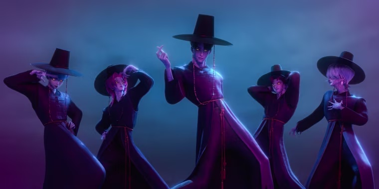 Five characters from the boyband in Kpop Demon Hunters