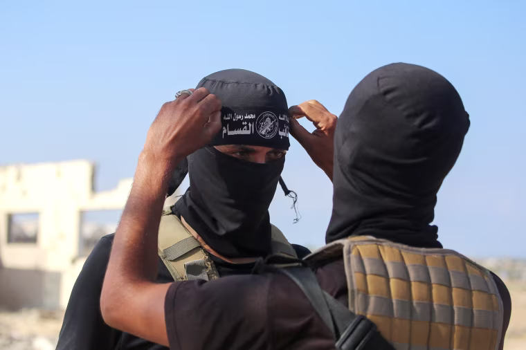 Hamas militants with the al-Qassam Brigades