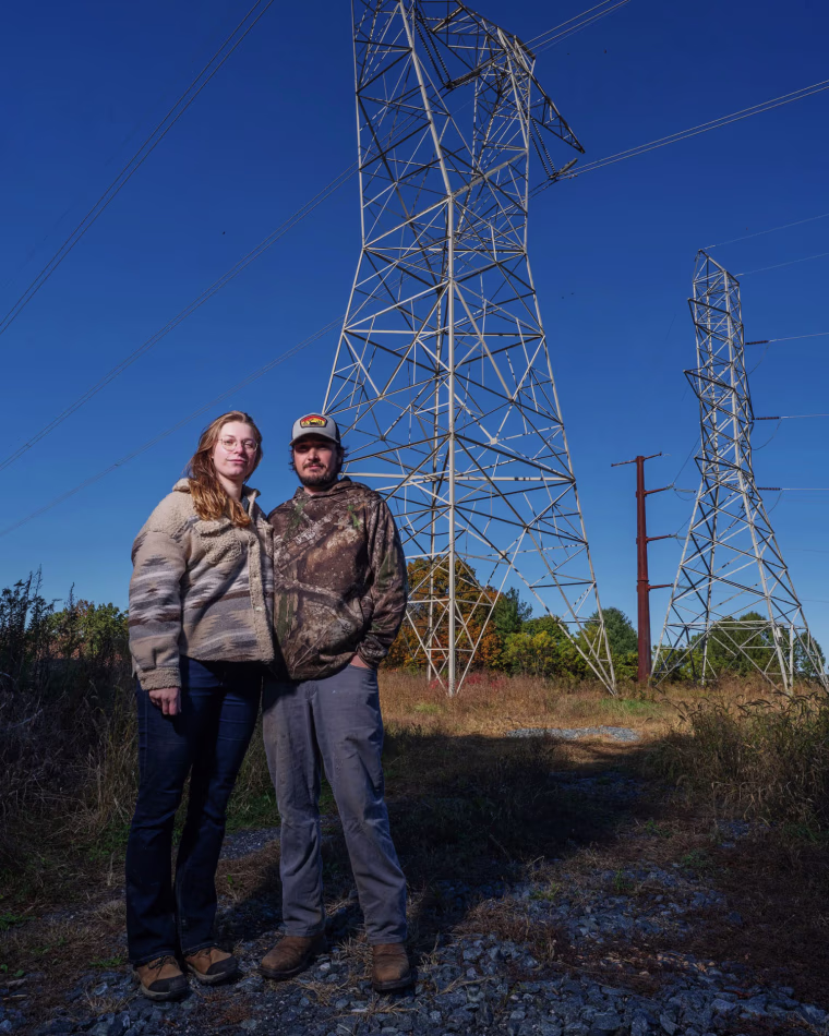 The proposed route for a widely protested high-voltage power line starts near Brandon and Marie Hill's farm in Parkton, Md.