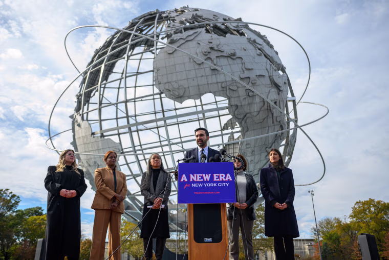 New York Mayor-elect New York Zohran Mamdani speaks during in front of the Unisphere on Nov. 5, in Queens.
