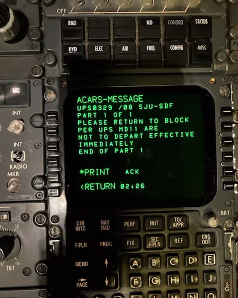 Message sent to pilots to return MD-11 planes after they were grounded.