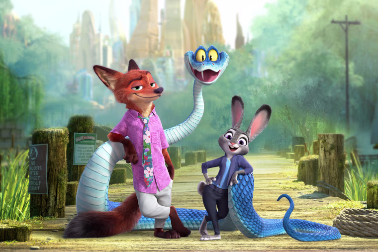 From left, Nick Wilde, Judy Hopps, and Gary De'Snake.