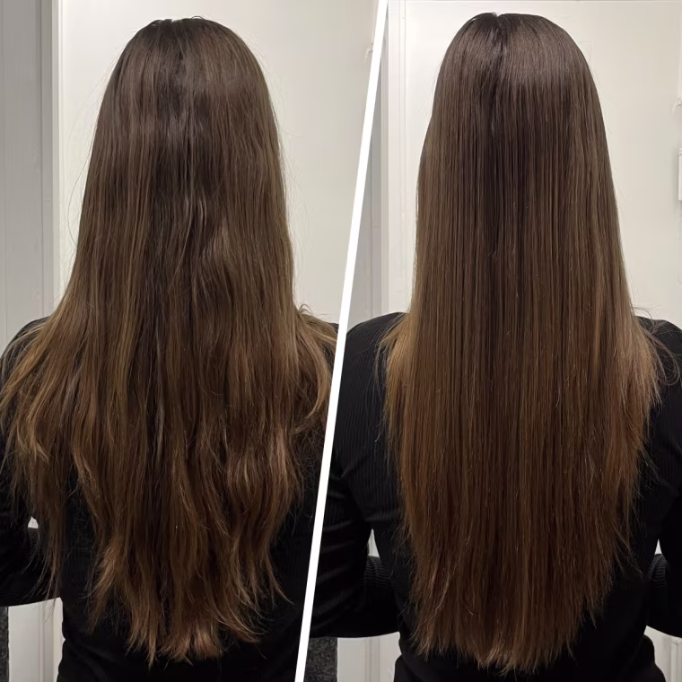Before and after using the Shark Glam multistyler.