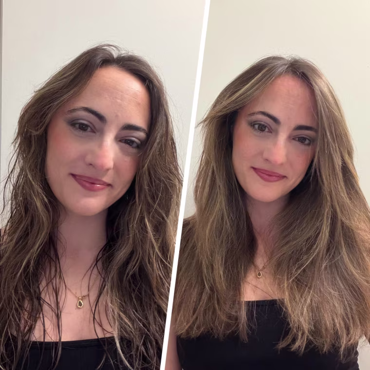 Commerce writer Danielle Murphy before and after using the Dyson Supersonic Nural.