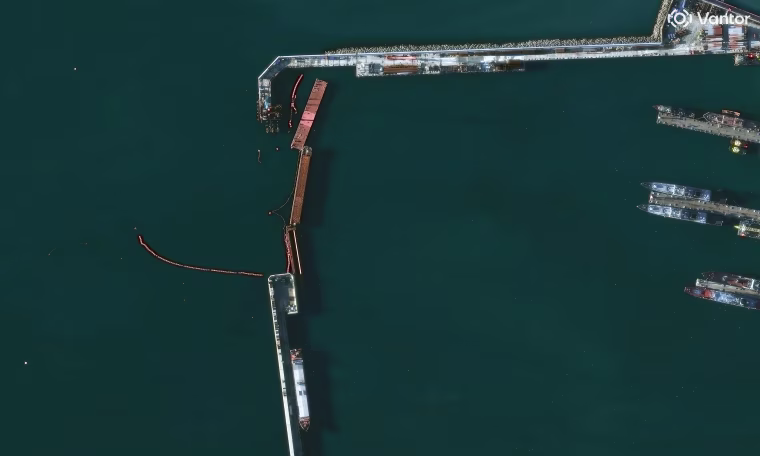 Barriers at the entrance to Novorossiysk port last Thursday. 