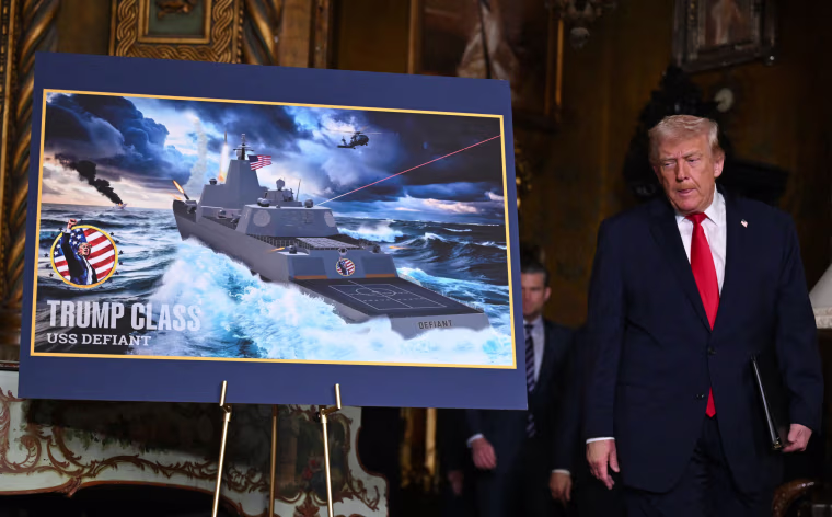 President Donald Trump arrives to announce the U.S. Navy's new Golden Fleet initiative, unveiling a new class of warships, at Mar-a-Lago in Palm Beach, Fla., on Dec. 22, 2025.