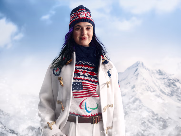 Brenna Huckaby models Team USA’s opening ceremony uniform designed by Ralph Lauren.