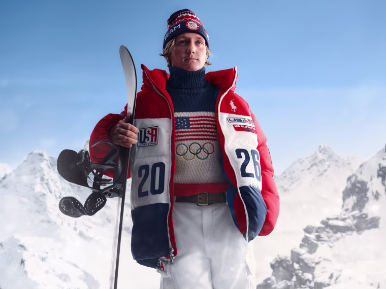 Red Gerard models Team USA’s closing ceremony uniform designed by Ralph Lauren.
