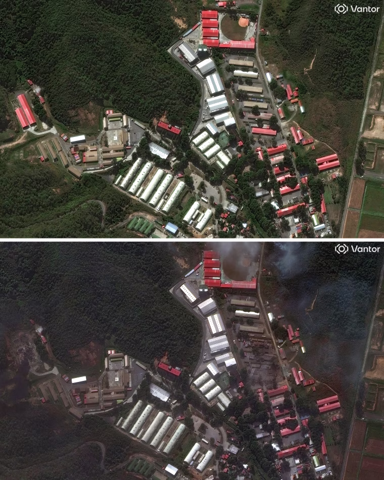 Fort Tiuna in Caracas on Dec. 22, top, and on Saturday following the U.S. strikes.