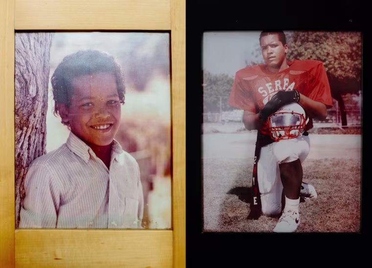 Photos of Nanon Williams in the home of his older sister, Angela Grant Clayton.