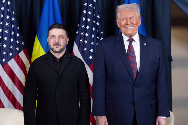 Ukrainian President Volodymyr Zelenskyy and Trump in Davos on Thursday. 