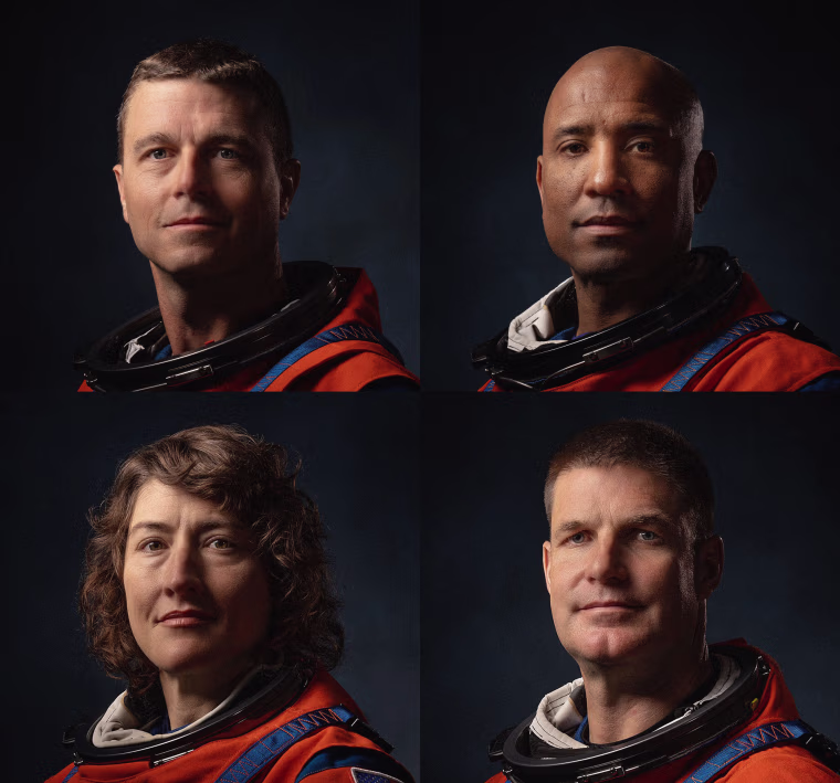 Clockwise from top left: Commander Reid Wiseman, Pilot Victor Glover, and Mission Specialists Christina Koch and Jeremy Hansen.