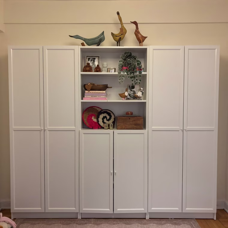 Ikea’s Billy Bookcases on a wall in an apartment.