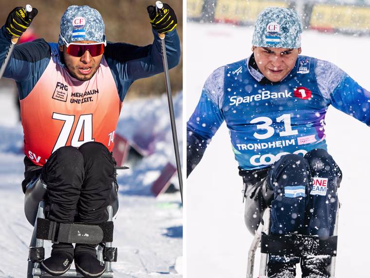David Chavez, left, and Jonathan Arias of Colombia were both victims of gang-related warfare at age 14, and left paralyzed from their waists down. Now 27, they've both become elite skiers in a country where most people have never seen snow.