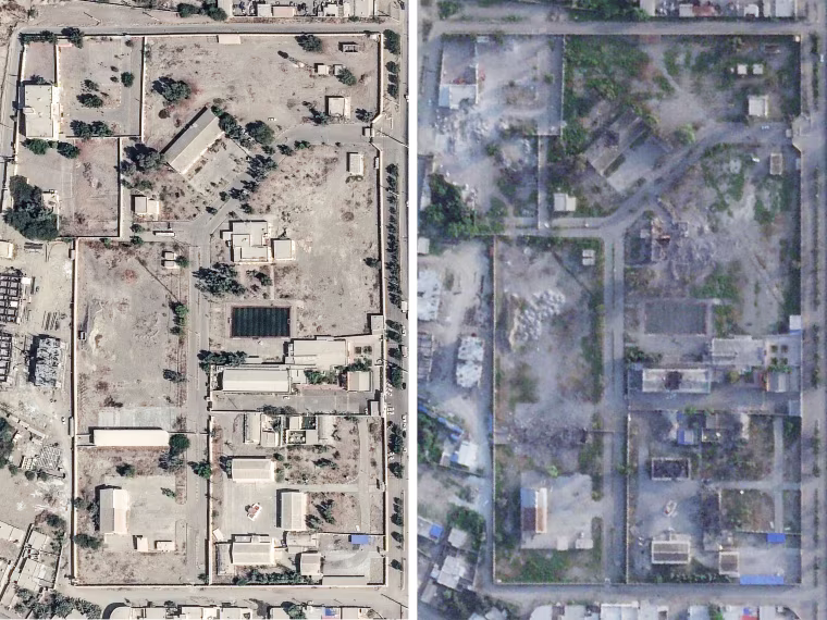 The Shajareh Tayyebeh elementary school in Minab on Dec. 1 and on March 4.