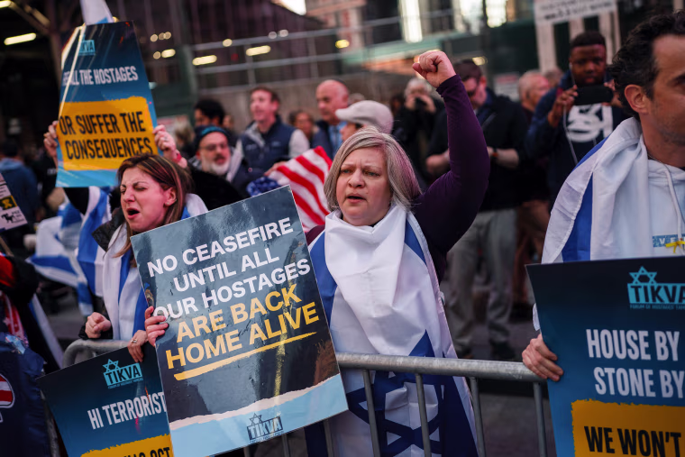 Demonstrators Rally For Gaza In New York Times Square In Wake Of Recent Israeli Bombings