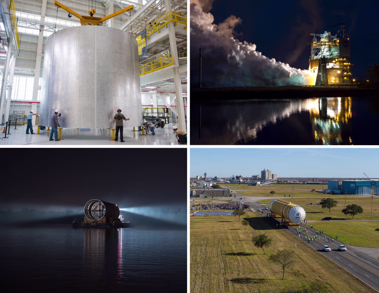 various stage of SLS under construction