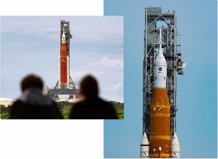 Visitors to Kennedy Space Center on Aug. 28, 2022, ahead of the Artemis I mission.