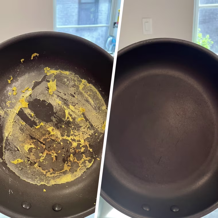 Before and after using Attitude's dish soap on eggs