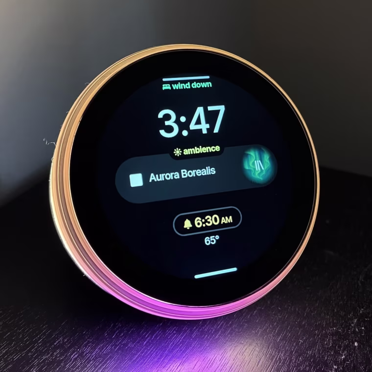 The Dreamie sleep device showing off its multicolor lighting option.