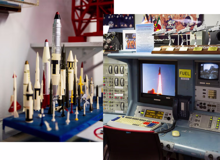Installations at the American Space Museum in Titusville, which include the actual control panels used during major missions in the 1970s.