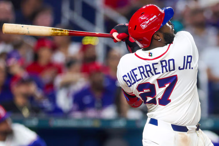 Vladimir Guerrero Jr. of Team Dominican Republic at bat