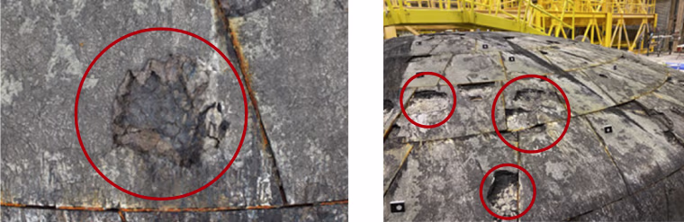Images from a NASA inspector general report showed the missing chunks of the Artemis I heat shield, unexpected damage that occurred during its return to Earth.