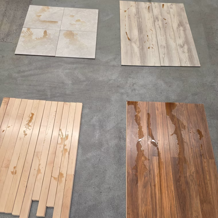 All the flooring we used during our mop testing.