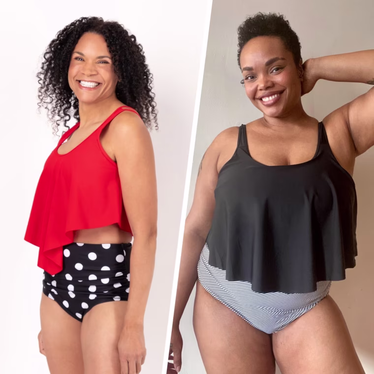 Adisputent Two-Piece Tankini Swimsuit in Wine Red (left) and Black Strap (right).
