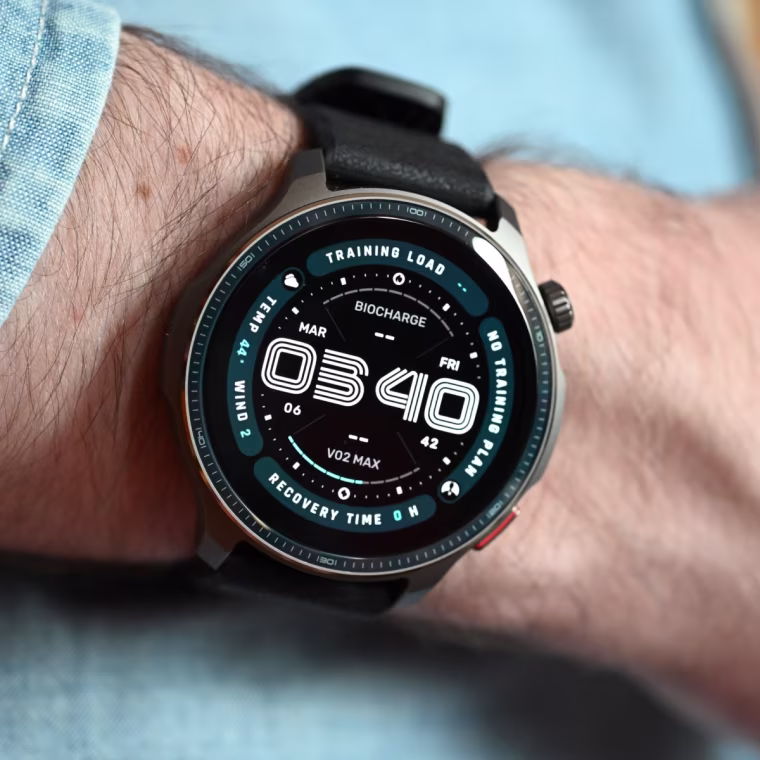 A close up of the Amazfit Balance 2 on the wrist of the writer.