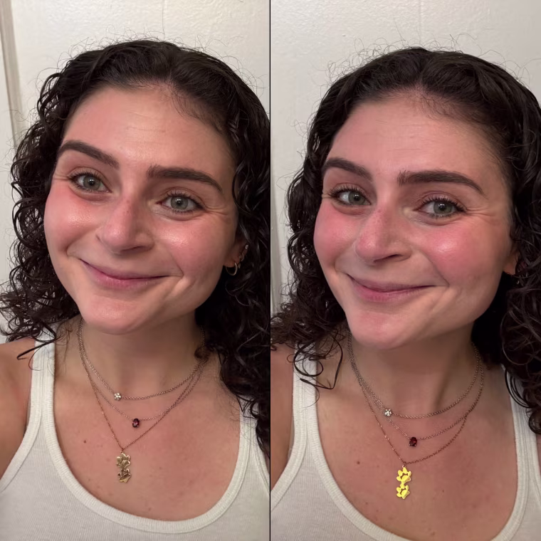 A woman applying Rhode’s Pocket Blush in the shade Tan Line.