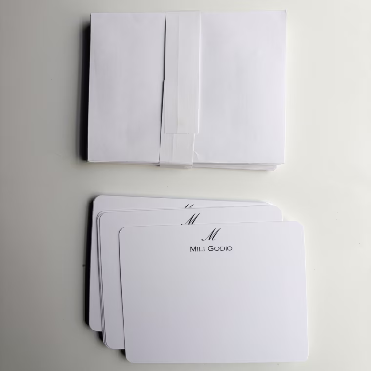 Note cards and envelopes on a white background
