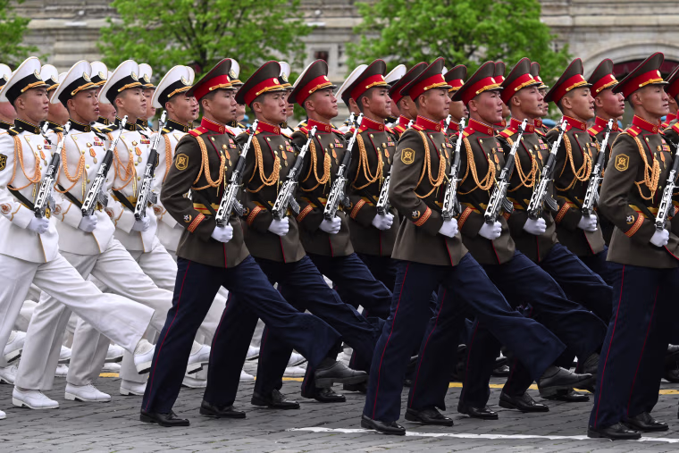 North Korean servicemen march in Red Square during the Victory Day military parade in Moscow on May 9.
