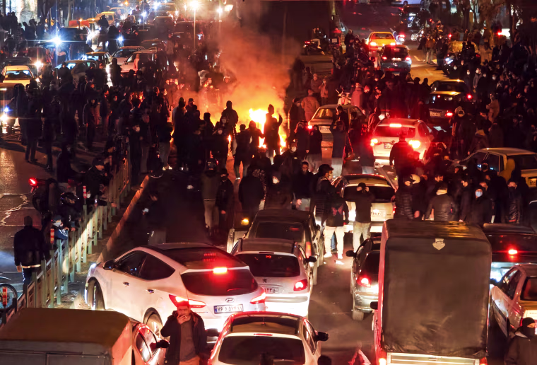 People gather during protest  in Tehran, Iran.