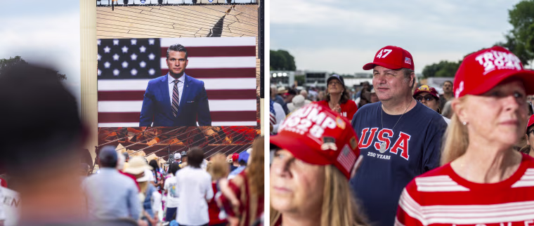 A diptych image shows attendees at "Rededicate 250: A National Jubilee of Prayer, Praise and Thanksgiving" in Washington on May 17, 2026. 
