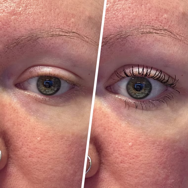 Maybelline Lash Sensational Sky Tubes Tubing Mascara Before and After application.