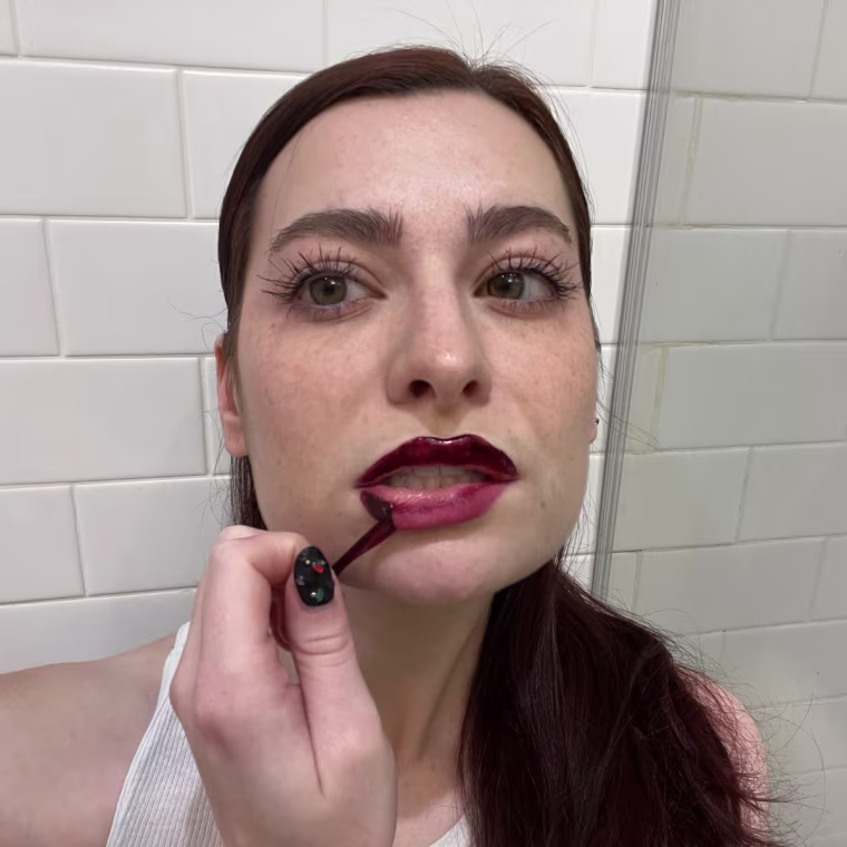 Associate market editor Audrey Ekman tries the Maybelline Super Stay Peel Off Lip Liner Stain in the color Haze.