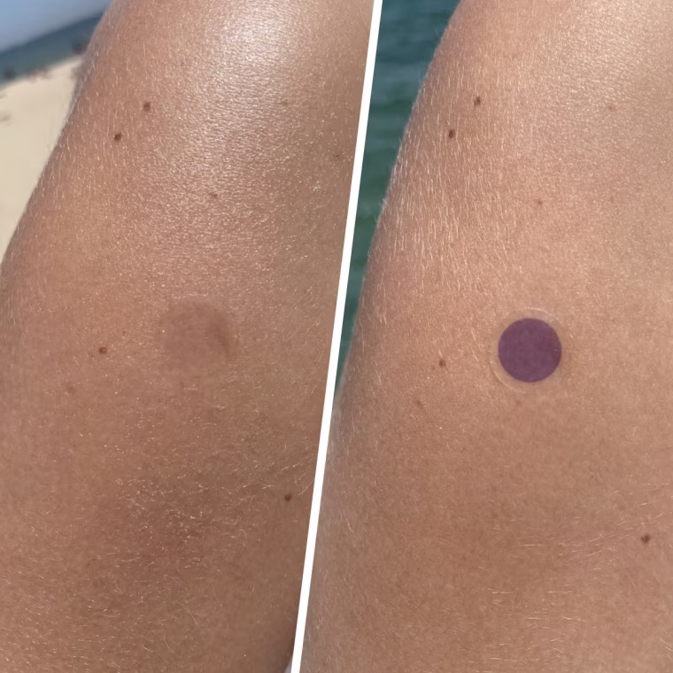 The SpotMyUV UV Detection Stickers turn purple when it's time to reapply.