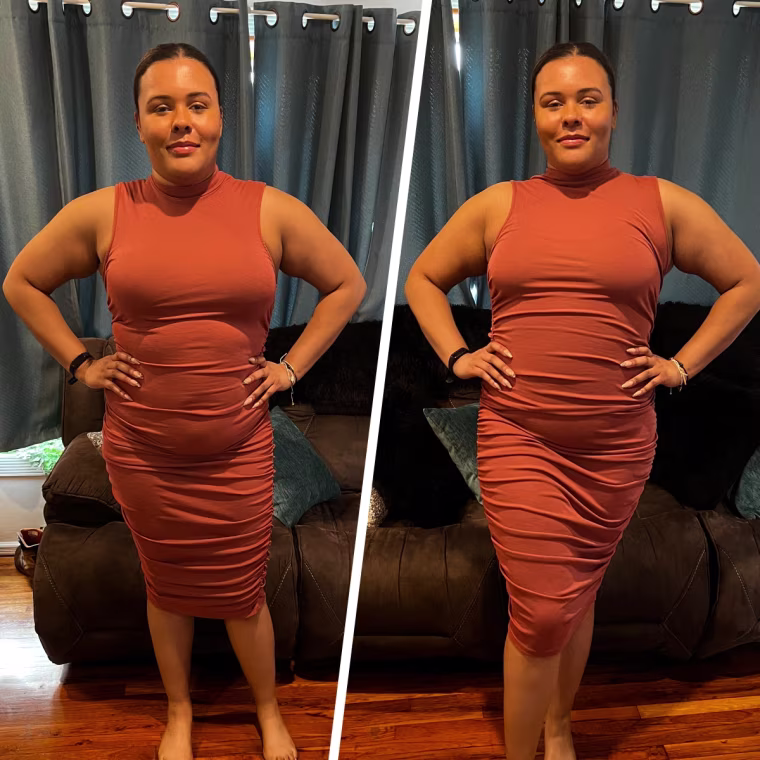 Editor Kamari Stewart before and after pulling on her Shapermint shorts.