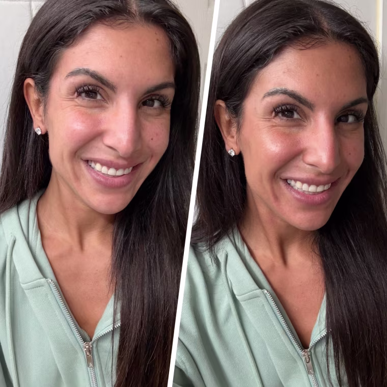 Associate producer Alexa Arent before and after applying the L'Oréal Lumi Glotion.