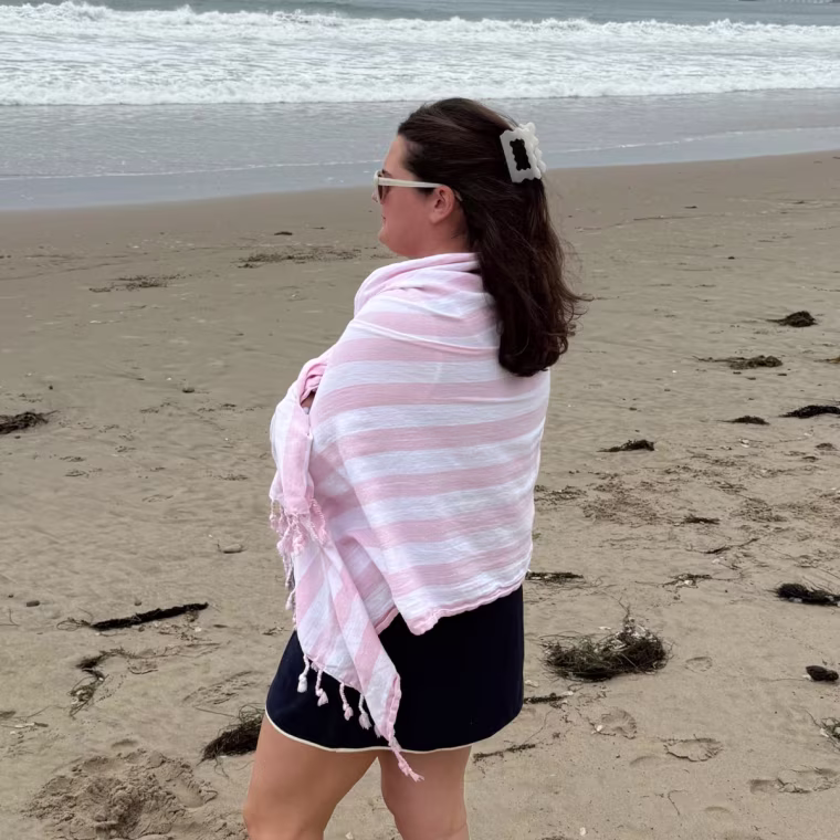 The Mark & Graham Turkish cotton beach towel also doubles as a light blanket for those cooler beach trips.