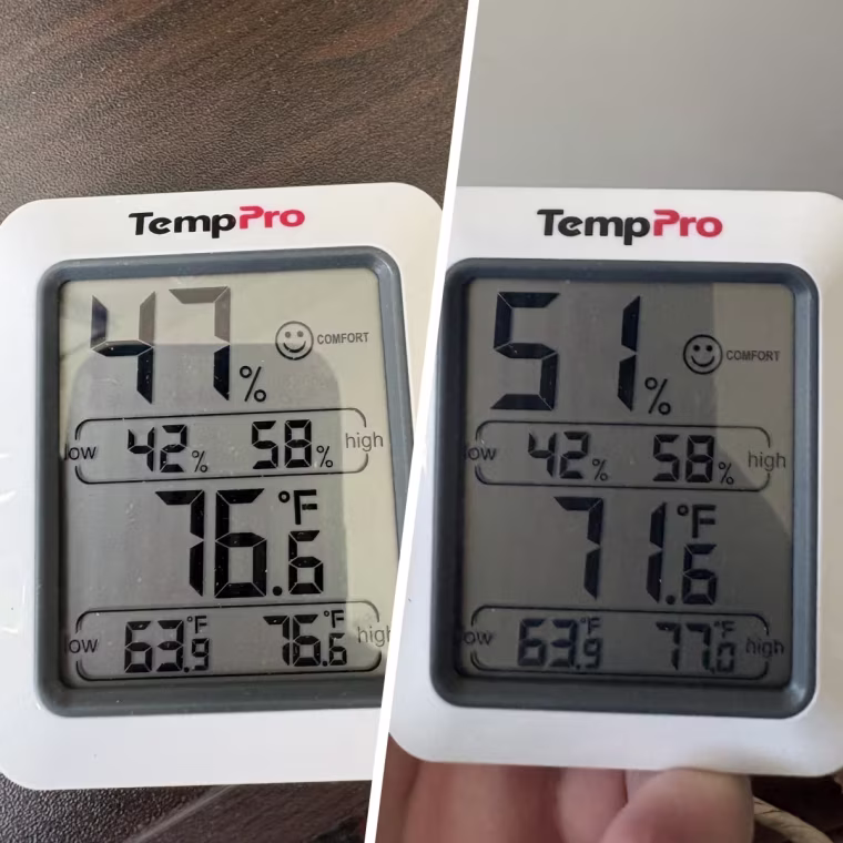 The difference in my living room's temperature after using the SereneLife portable air conditioner for just an hour and a half.