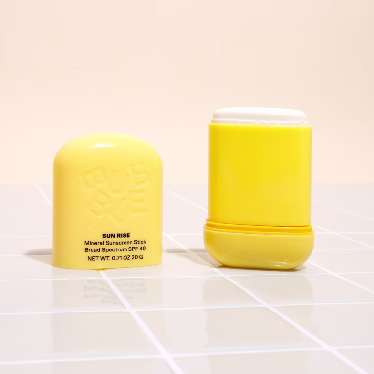 The Bubble sunscreen stick glides on easily over other skincare and under makeup products, Cusack says.