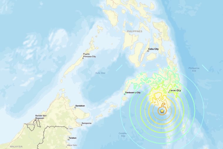 Graphic map of an earthquake strike in the Philippines.